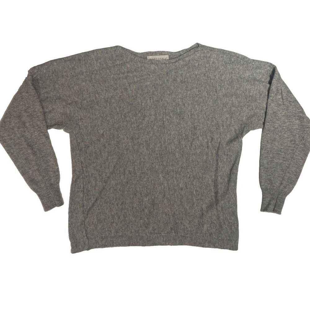 Bianco & Blu Boat Neck Pullover Knit Sweater Gray Cashmere Silk Wool Blend LG